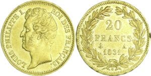 France - Louis-Philippe Ier (1830-1848) - 20 francs tête nue tranche en relief 1831 A (Paris)