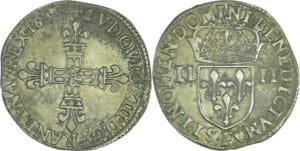 France - Louis XIII (1610-1643) - ¼ d'écu à la croix fleurdelisée, avers côté croix - 1643 F (Angers)