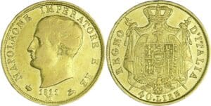 Italie - Règne d'Italie - 40 lire 2ème type - Tranche en creux - 1811 M (Milan)