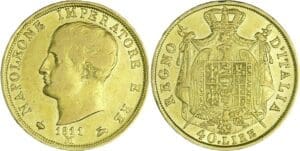 Italie - Règne d'Italie - 40 lire 2ème type - Tranche en creux - 1811 M (Milan)