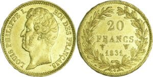 France - Louis-Philippe Ier (1830-1848) - 20 francs tête nue tranche en relief 1831 W (Lille)