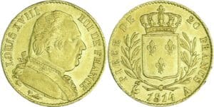 France - Louis XVIII (1815-1824) - 20 francs au buste habillé 1814 A (Paris)