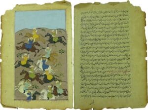 Perse inde - Miniature persane, Scène de bataille équestre - 17ème / 19éme siècle