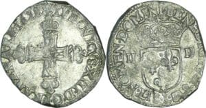 France - Louis XIII (1610-1643) - ¼ d'écu à la croix fleurdelisée, avers côté croix - 1628 L (Bayonne)