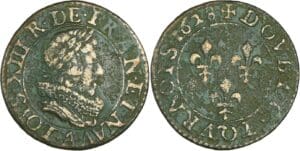 France - Louis XIII (1610-1643) - Double tournois au buste juvénile et col fraisé - 1628 A (Paris)