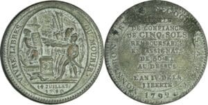 France - Constitution (1791-1792) - Monneron de 5 sols - 1792 - AN IV - flan argenté