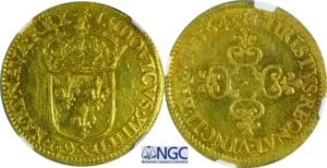 France - Louis XIV (1643-1715) - Ecu d’or frappe au marteau, type d’Amiens - 1645 X (Amiens)