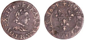 Louis XIII (1610-1643) - Double tournois au buste enfantin et col plat - 1621 R (Villeneuve)