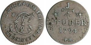Allemagne - Jülich-Berg - Karl Theodor (1742-1799) - 1/4 Stüber 1794 PR (Düsseldorf)