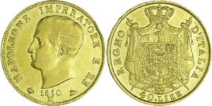 Italie - Règne d'Italie - 40 lire 2ème type - Tranche en creux - 1810 M (Milan)