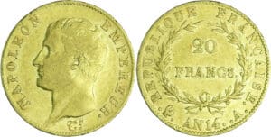 France - Napoléon 1er (1804-1814) - 20 francs tête nue An 14 A (Paris)