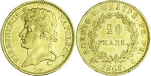Allemagne - Westphalie - Jérôme Napoléon - 20 frank - 1808 C (Cassel)