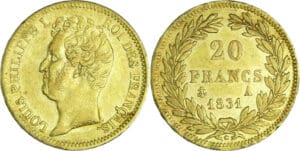 France - Louis-Philippe Ier (1830-1848) - 20 francs tête nue tranche en creux 1831 A (Paris)