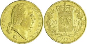 France - Louis XVIII (1815-1824) - 20 francs au buste nu 1824 A (Paris)