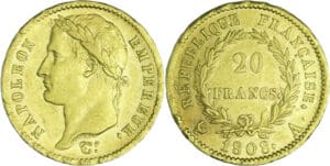 France - Napoléon 1er (1804-1814) - 20 francs revers république 1808 A (Paris)
