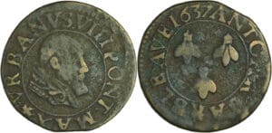 France - Comtat Venaissin - Urbain VIII - Double tournois 1637 (Avignon)