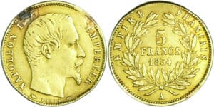 France - Napoléon III (1852-1870) - 5 francs petit module 1854 A (Paris) tranche lisse