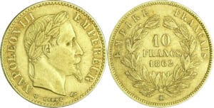 France - Napoléon III (1852-1870) - 10 francs tête laurée 1862 BB (Strasbourg) petit BB