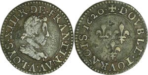 France - Louis XIII (1610-1643) - Double tournois au buste juvénile et col fraisé – 1620 A (Paris)