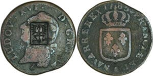 Colonies - Contremarque aigle sur une 1 sol Louis XVI