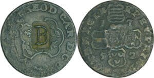 Colonies - Contremarque B sur un liard des Pays-Bas