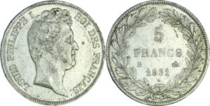 France - Louis-Philippe Ier (1830-1848) - 5 francs tête nue tranche en creux 1831 B (Rouen)