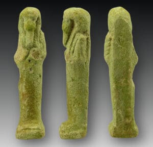 Egypte - Basse Époque - Oushebti anépigraphe en fritte émaillée - 664 / 343 av. J.-C. (26ème-30ème dynasties)