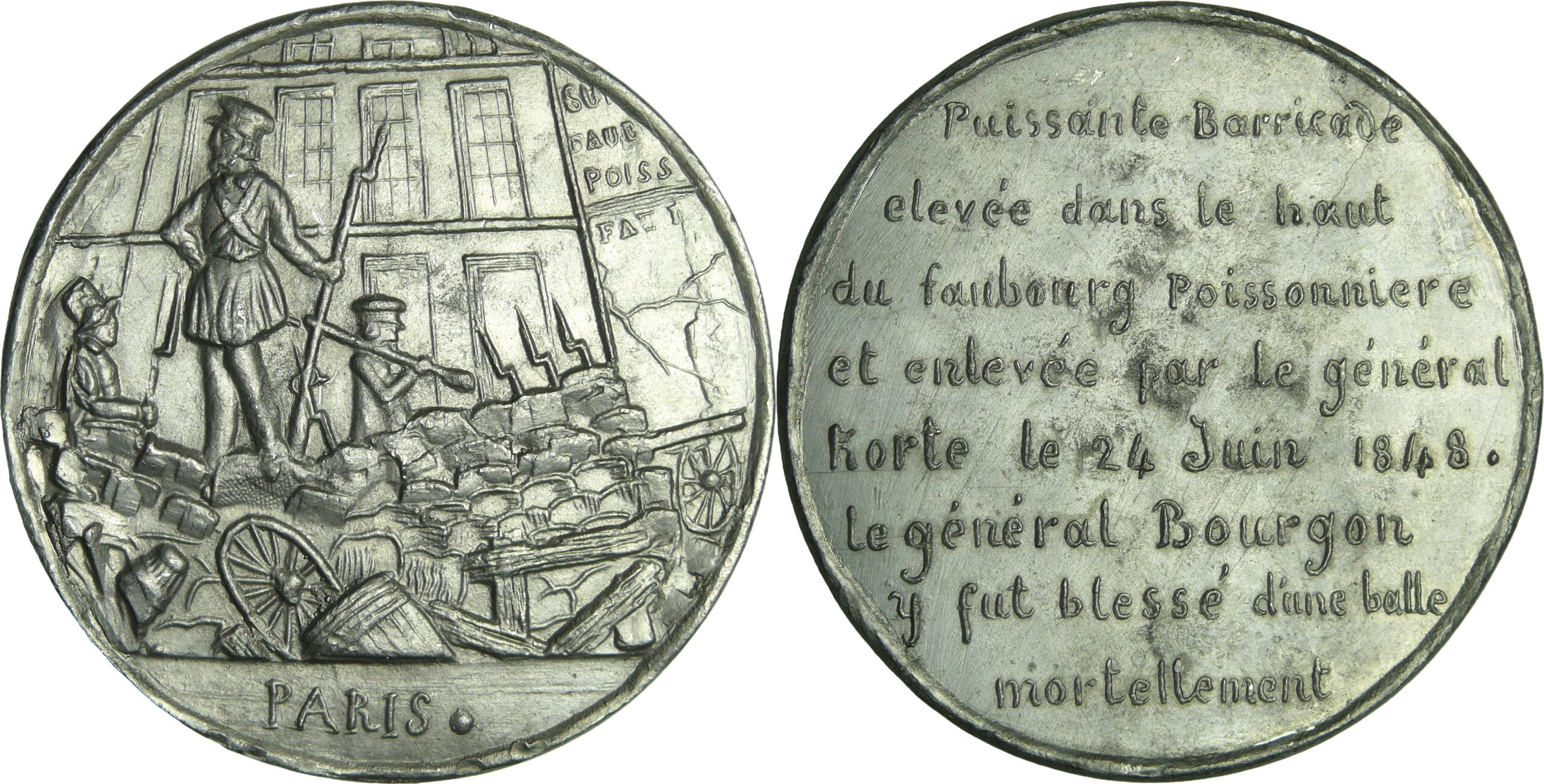 France - Médaille politique - Commémorative de la barricade du faubourg Poissonnière à Paris le 24/06/1848 France - Médaille politique - Commémorative de la barricade du faubourg Poissonnière à Paris le 24/06/1848