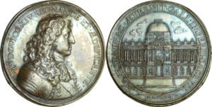 France - Médaille de Louis XIV - Construction de la colonnade du Louvre, 1667, par J. Warin