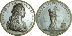 France - Médaille de Louis XV - Rétablissement de l’église du Saint-Sépulcre, 1722. Médaille par Jean Duvivier et Charles-Norbert Roëttiers
