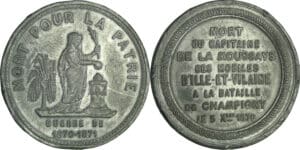 France - Guerre de 1870-1871 - Médaille en étain "les héros", mort du capitaine de La Moussay, 1871