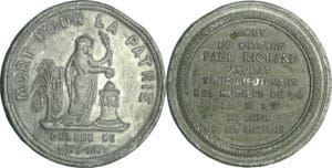 France - Guerre de 1870-1871 - Médaille en étain "les héros", mort du citoyen Paul Richard, 1871
