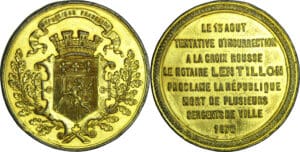 France - Guerre de 1870-1871 - Médaille en étain "La guerre dans les départements", Lyon, Tentative d’insurrection à la Croix-Rousse, 13 août 1870