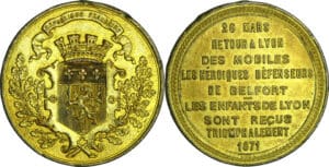 France - Guerre de 1870-1871 - Médaille en étain, "pendant l'armistice", Retour à Lyon des mobiles de Belfort, 1871