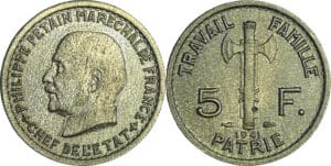 France - État Français (1940-1944) - 5 francs maréchal Pétain 1941