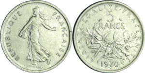 France - Cinquième république (1959- ) - 5 francs Semeuse 1970 semi hors virole