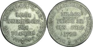 France - Constitution (1791-1792) - Essais de métaux et de flans - Essai de la pièce de six sols, Louis Premier roi des François 1790, Paris