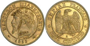 France - Napoléon III (1852-1870) - 2 centimes tête nue 1853 A (Paris), monnaie satirique
