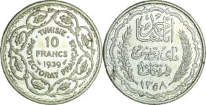 Tunisie - Ahmed, Bey (1929-1942) - 10 francs ١٣٥٨ (1939) essai