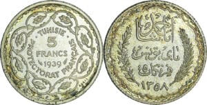 Tunisie - Ahmed, Bey (1929-1942) - 5 francs ١٣٥٨ (1939) essai