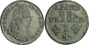 France - Louis XIV (1643-1715) - Liard de France, 3ème type au buste âgé - Sd L (Lille) Épreuve en étain bronzé