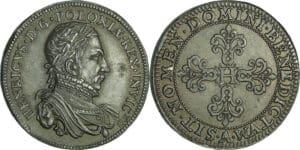 France - Henri III (1574-1589) - Demi-franc au col fraisé - 1573 Épreuve en étain bronzée