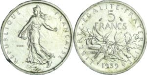 France - Cinquième république (1959- ) - Essai 5 francs Semeuse 1959, 5 petit