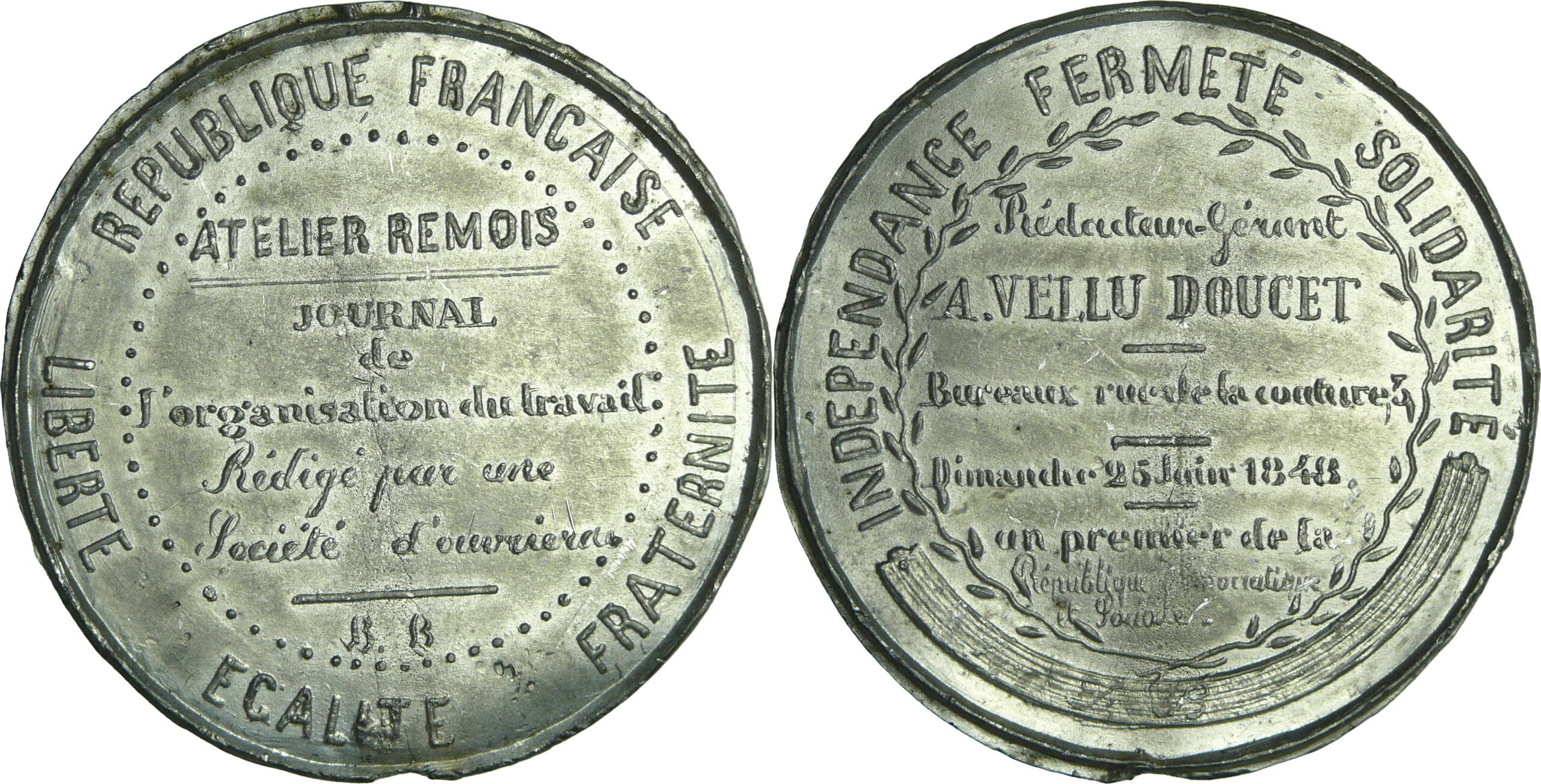 France - Médaille politique - Série Rémoise, Journal de l’organisation du travail, 25 juin 1848 France - Médaille politique - Série Rémoise, Journal de l’organisation du travail, 25 juin 1848