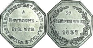 France - Médaille / Jeton commémoratif - Voyage de Napoléon III et d’Eugénie à Boulogne-sur-Mer, datée du 27 septembre 1853